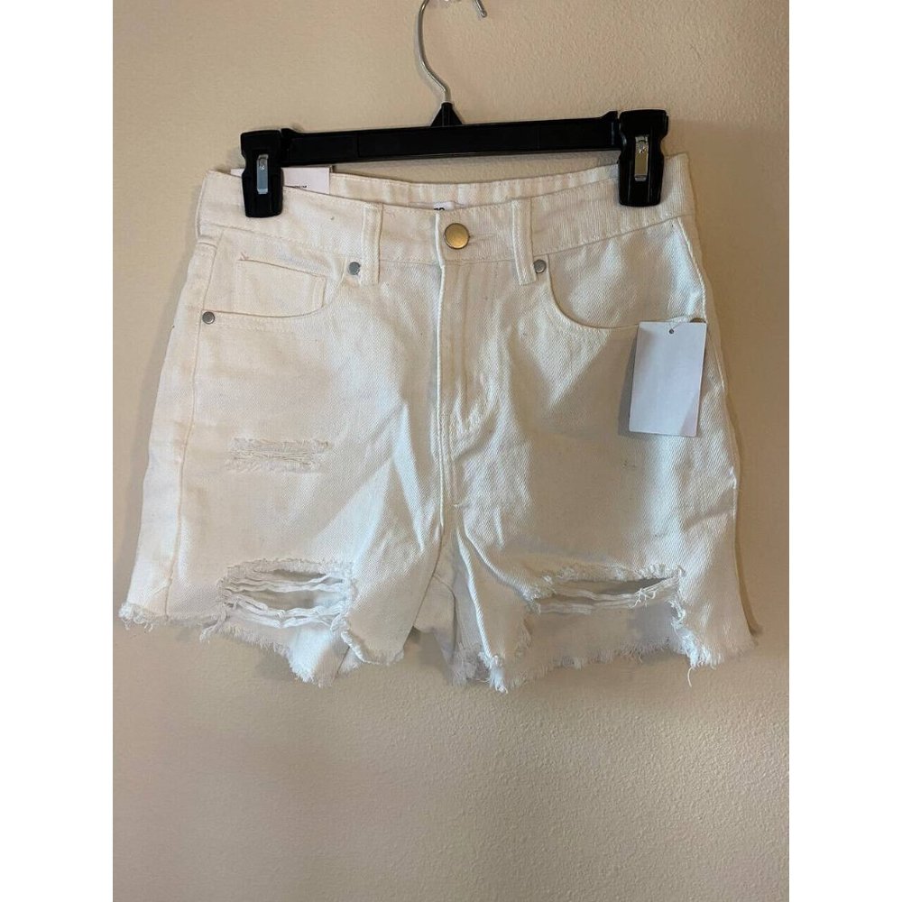 BP Shorts Womens 25 White Denim High Rise Cut Offs Distressed 5 Pocket Jeans